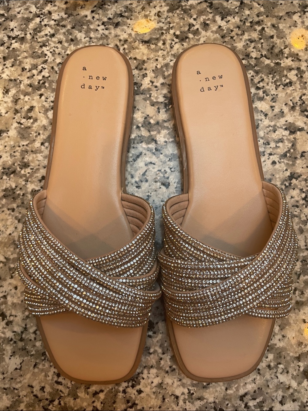a new day Nude Crystal-Embellished Slide Mules
